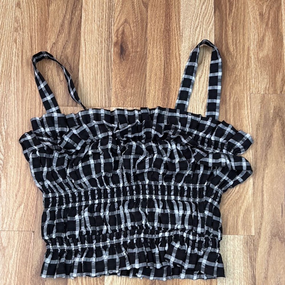 tularosa plaid black and white crop tank top size S